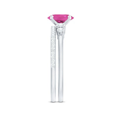 Oval Pink tourmaline Wedding Ring Set with Moissanite