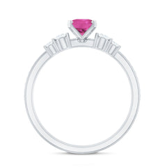 Oval Pink tourmaline Wedding Ring Set with Moissanite