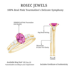 Oval Pink tourmaline Wedding Ring Set with Moissanite