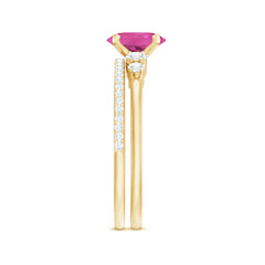 Oval Pink tourmaline Wedding Ring Set with Moissanite