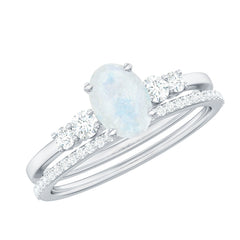 Oval Moonstone Solitaire Ring Set with Diamond