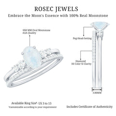 Oval Moonstone Solitaire Ring Set with Diamond