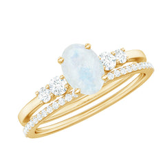 Oval Moonstone Solitaire Ring Set with Diamond