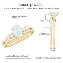 Oval Moonstone Solitaire Ring Set with Diamond