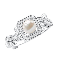2.25 CT Freshwater Pearl and Diamond Vintage Engagement Ring