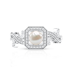 2.25 CT Freshwater Pearl and Diamond Vintage Engagement Ring