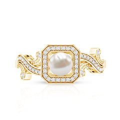 2.25 CT Freshwater Pearl and Diamond Vintage Engagement Ring