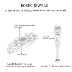 2.25 CT Freshwater Pearl Flower Band Ring with Diamond