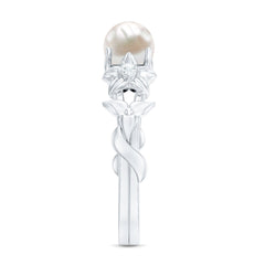 2.25 CT Freshwater Pearl Flower Band Ring with Diamond
