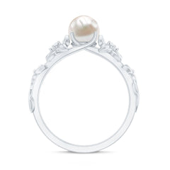 2.25 CT Freshwater Pearl Flower Band Ring with Diamond