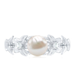 2.25 CT Freshwater Pearl Flower Band Ring with Diamond