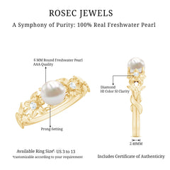 2.25 CT Freshwater Pearl Flower Band Ring with Diamond