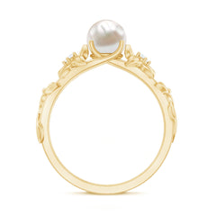 2.25 CT Freshwater Pearl Flower Band Ring with Diamond