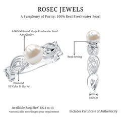 2.5 CT Freshwater Pearl Solitaire Beaded Ring with Diamond