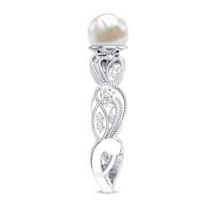 2.5 CT Freshwater Pearl Solitaire Beaded Ring with Diamond