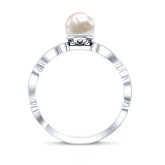 2.5 CT Freshwater Pearl Solitaire Beaded Ring with Diamond