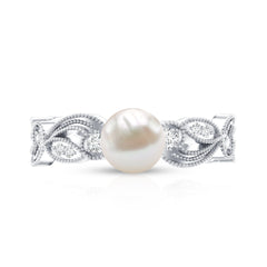 2.5 CT Freshwater Pearl Solitaire Beaded Ring with Diamond