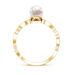 2.5 CT Freshwater Pearl Solitaire Beaded Ring with Diamond