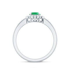 Natural 5X7mm Oval Emerald Engagement Ring with Diamond