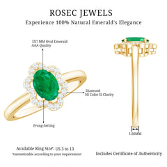 Natural 5X7mm Oval Emerald Engagement Ring with Diamond