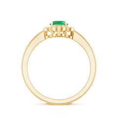 Natural 5X7mm Oval Emerald Engagement Ring with Diamond