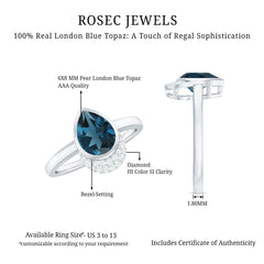 Genuine London Blue Topaz Diamond Engagement Ring in Bezel Setting