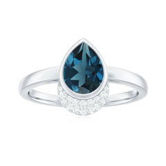 Genuine London Blue Topaz Diamond Engagement Ring in Bezel Setting