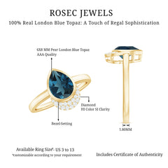 Genuine London Blue Topaz Diamond Engagement Ring in Bezel Setting
