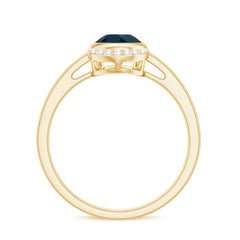 Genuine London Blue Topaz Diamond Engagement Ring in Bezel Setting