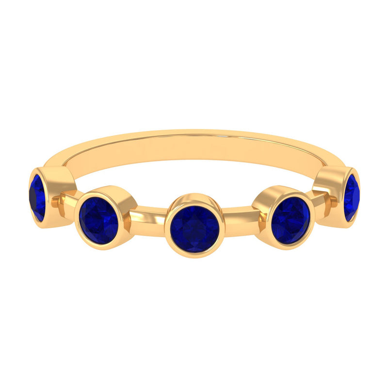 1 CT Bezel Set Round Blue Sapphire Half Eternity Ring