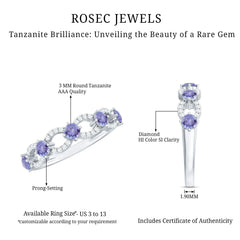 Real Tanzanite Diamond Half Eternity Ring for Women