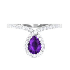 Designer Amethyst Teardrop Engagement Ring with Diamond
