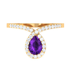 Designer Amethyst Teardrop Engagement Ring with Diamond