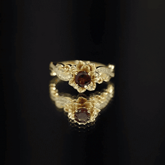Real Garnet Vintage Engagement Ring in 14K Yellow Gold Plated Silver