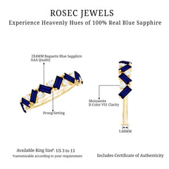 Baguette Cut Natural Blue Sapphire and Moissanite Half Eternity Ring