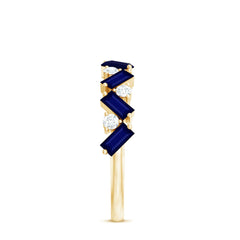 Baguette Cut Natural Blue Sapphire and Moissanite Half Eternity Ring