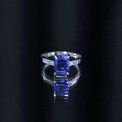 6X8 mm Emerald Cut Lab Created Blue Sapphire Solitaire Engagement Ring