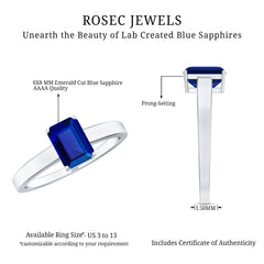 6X8 mm Emerald Cut Lab Created Blue Sapphire Solitaire Engagement Ring
