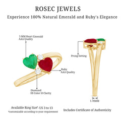 Heart Shaped Ruby Emerald Two Stone Engagement Ring