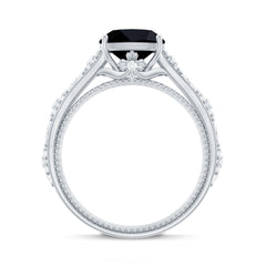 Genuine 2 Carat Black Spinel Vintage Engagement Ring with Diamond