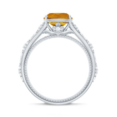 Vintage Style 8mm Citrine Cushion Cut Engagement Ring with Diamond