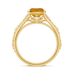 Vintage Style 8mm Citrine Cushion Cut Engagement Ring with Diamond
