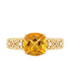 Vintage Style 8mm Citrine Cushion Cut Engagement Ring with Diamond