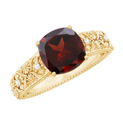 Nature Inspired 8mm Garnet Cushion Cut Engagement Ring with Diamond