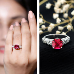 2 CT Cushion Cut Lab Created Ruby Solitaire Ring