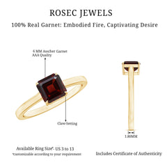 Real 8mm Garnet Asscher Cut Engagement Ring with Certificate