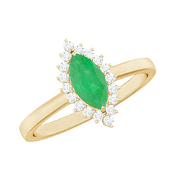 Elongated Marquise Cut Emerald Engagement Ring with Diamond Halo