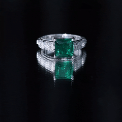 Princess Cut Lab Grown Emerald Solitaire Engagement Ring with Diamond