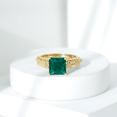 Princess Cut Lab Grown Emerald Solitaire Engagement Ring with Diamond