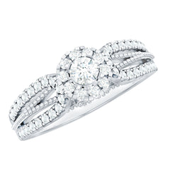Real Diamond Designer Engagement Ring in Split Shank